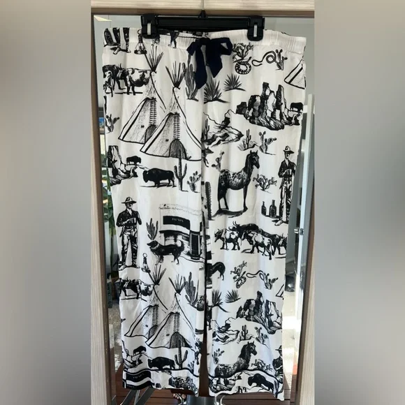 KATIE KIME Marfa Toile Pajama Pant Set Black Cotton size 3XL Horse Prada western - Picture 7 of 10